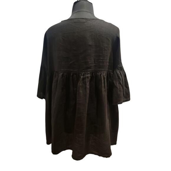 Bryn Walker Lagenlook Linen Tunic Top Women's Boho Sz Large Black Ruffles - Picture 5 of 10